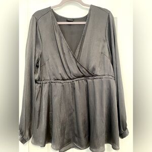 Silky Gray Long Sleeve Wrap Blouse Torrid Size 1